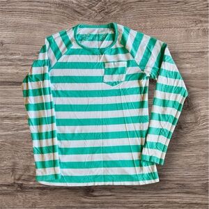 Kids Green and White Striped Long Sleeve Shirt